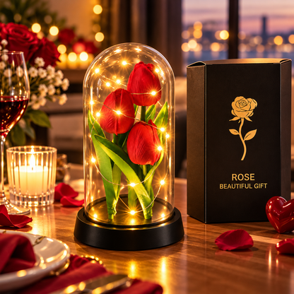 Tulipani Bianchi e Rossi con Luci LED sotto Cupola – Idea Regalo Romantica | Energy Group