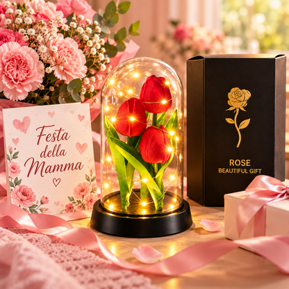 Tulipani Bianchi e Rossi con Luci LED sotto Cupola – Idea Regalo Romantica | Energy Group
