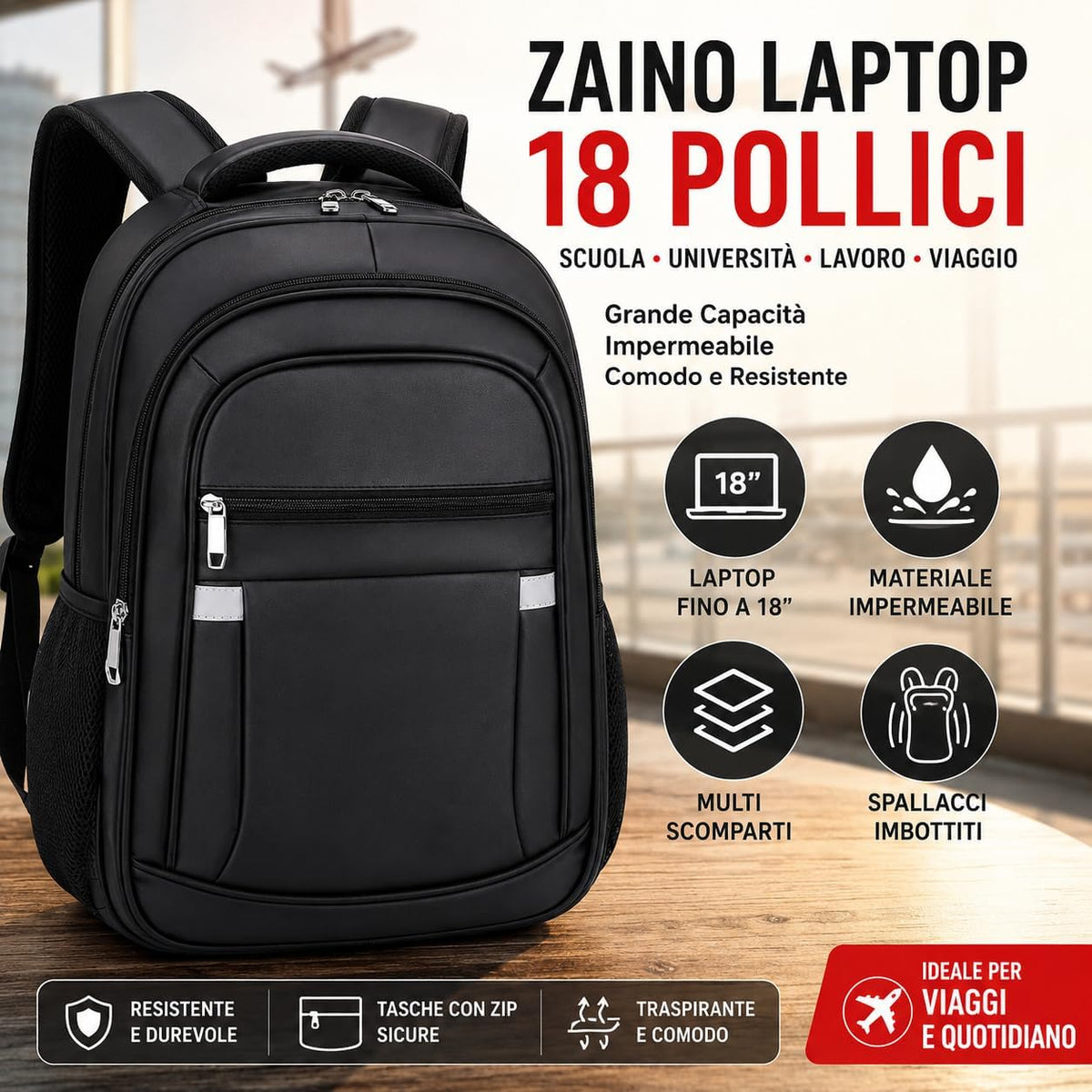 Zaino Unisex 18” – Elegante e Capiente