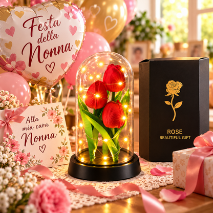 Tulipani Bianchi e Rossi con Luci LED sotto Cupola – Idea Regalo Romantica | Energy Group