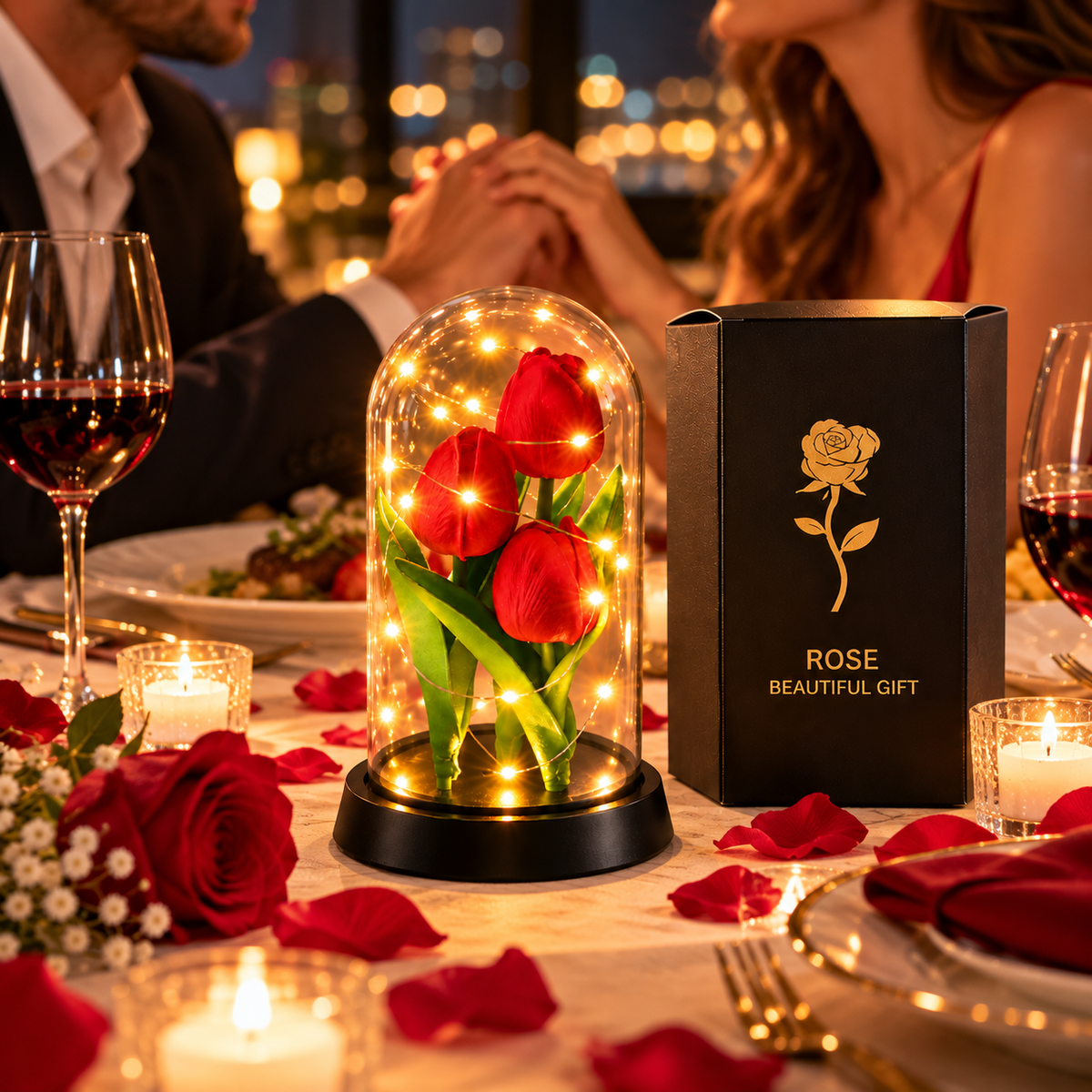 Tulipani Bianchi e Rossi con Luci LED sotto Cupola – Idea Regalo Romantica | Energy Group