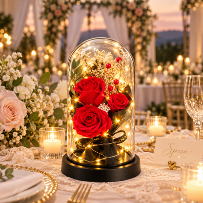Tre Rose Rosse in Cupola LED – Idea Regalo Romantica