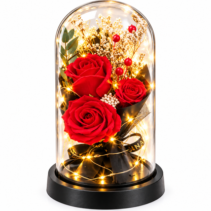 Tre Rose Rosse in Cupola LED – Idea Regalo Romantica
