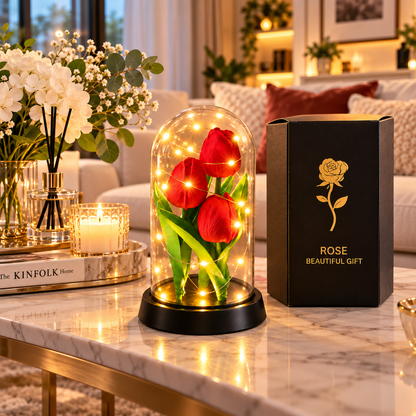 Tulipani Bianchi e Rossi con Luci LED sotto Cupola – Idea Regalo Romantica | Energy Group