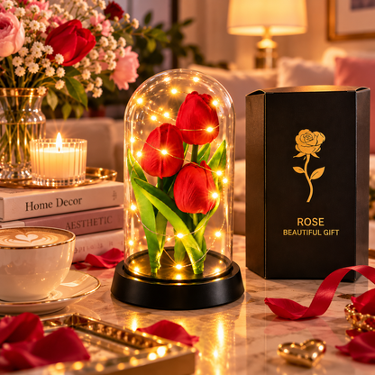 Tulipani Bianchi e Rossi con Luci LED sotto Cupola – Idea Regalo Romantica | Energy Group