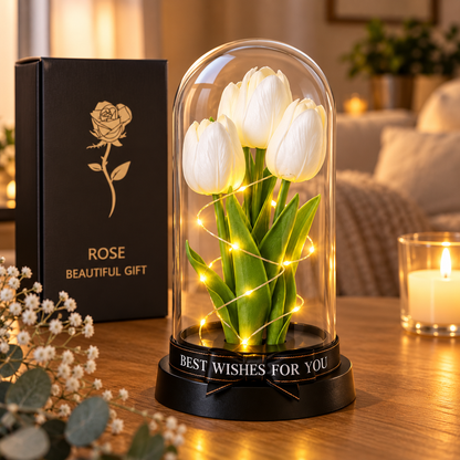 Tulipani Bianchi e Rossi con Luci LED sotto Cupola – Idea Regalo Romantica | Energy Group