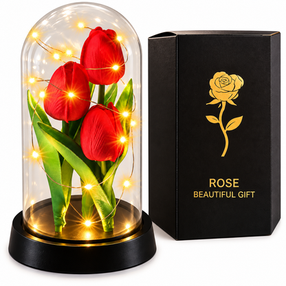 Tulipani Bianchi e Rossi con Luci LED sotto Cupola – Idea Regalo Romantica | Energy Group