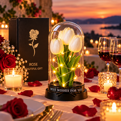 Tulipani Bianchi e Rossi con Luci LED sotto Cupola – Idea Regalo Romantica | Energy Group