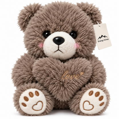 ENERGY GROUP – Orsetto di Peluche Grigio con Cuore – 22 cm – Regalo Romantico
