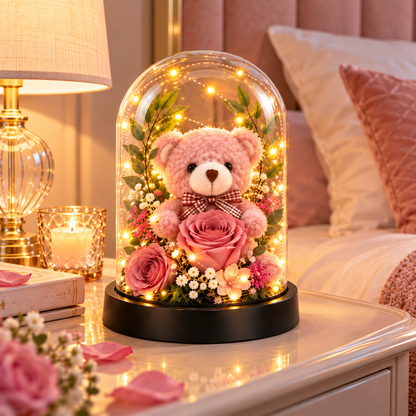 Orsetto con Rose in Cupola LED – Idea Regalo Romantica