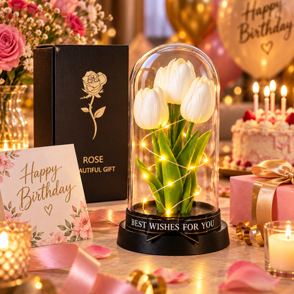 Tulipani Bianchi e Rossi con Luci LED sotto Cupola – Idea Regalo Romantica | Energy Group