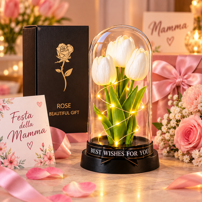 Tulipani Bianchi e Rossi con Luci LED sotto Cupola – Idea Regalo Romantica | Energy Group