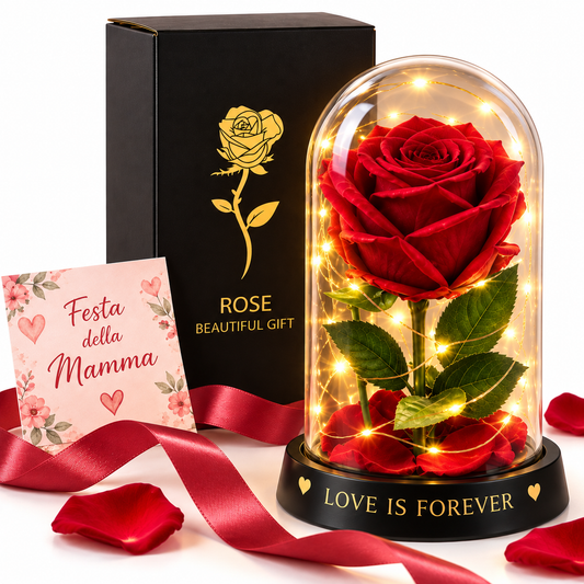 Rosa Rossa in Cupola con Luce LED – Idea Regalo Romantica