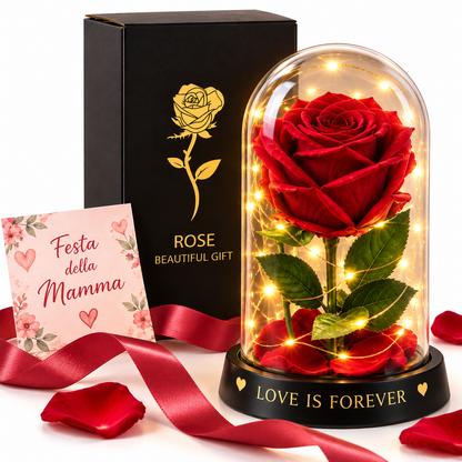 Rosa Rossa in Cupola con Luce LED – Idea Regalo Romantica