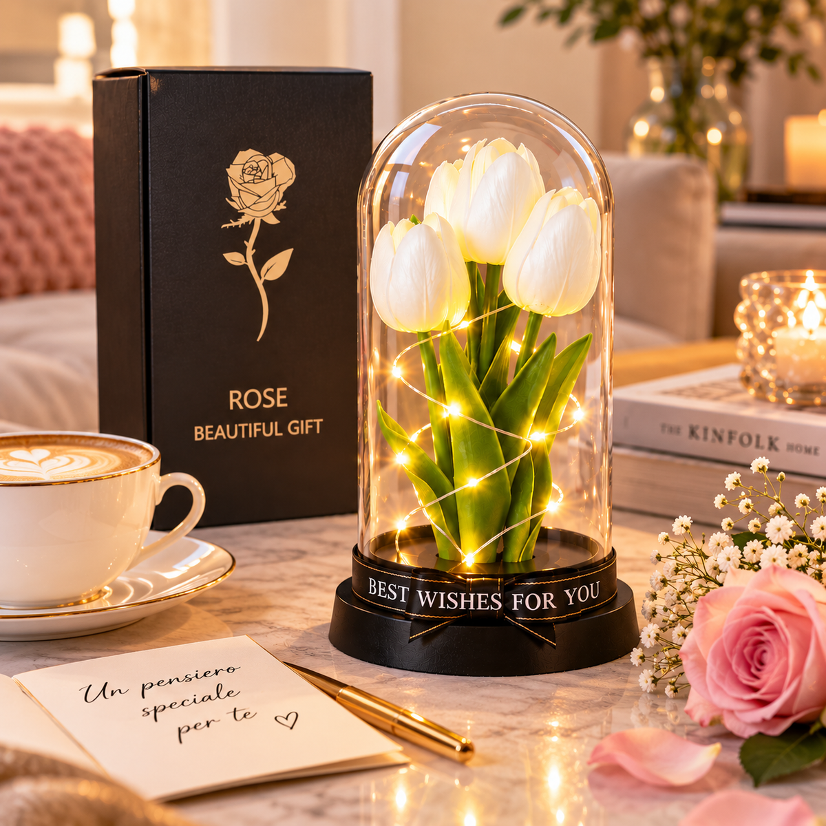 Tulipani Bianchi e Rossi con Luci LED sotto Cupola – Idea Regalo Romantica | Energy Group