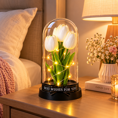 Tulipani Bianchi e Rossi con Luci LED sotto Cupola – Idea Regalo Romantica | Energy Group